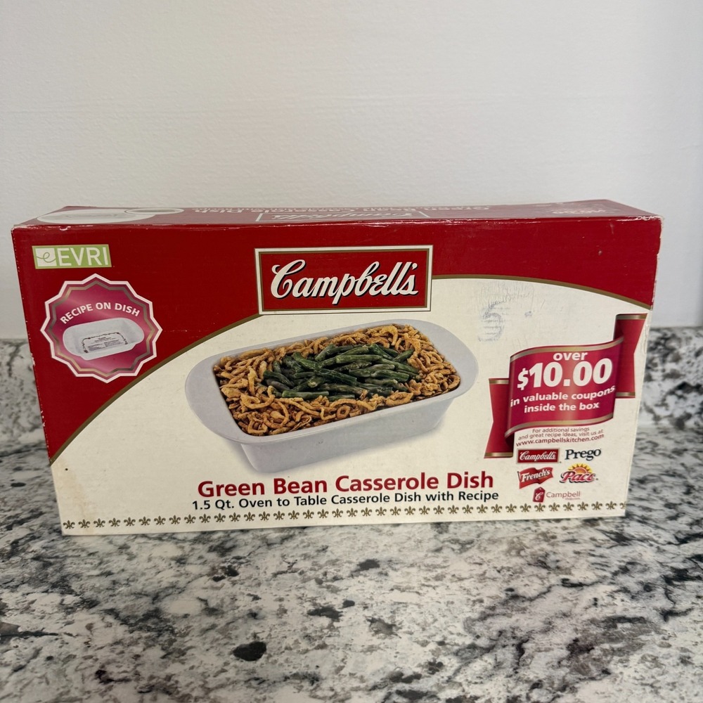 Campbell's Green Bean White 1.5 Qt. Casserole Dish Recipe Nostalgic NEW Holidays